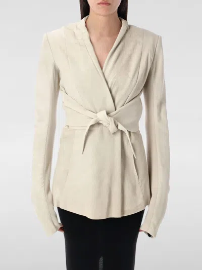 Rick Owens Structured Leather Jacket In Beige