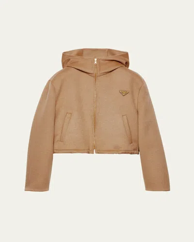 Prada Lightweight Cashgora Blouson Jacket In Camel Brown