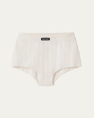 Miu Miu Openwork Cashmere Silk Shorts In F0009 Bianco