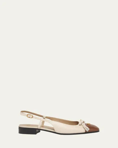 Valentino Slingback Ballerina 25mmm In Butter White Tabacco