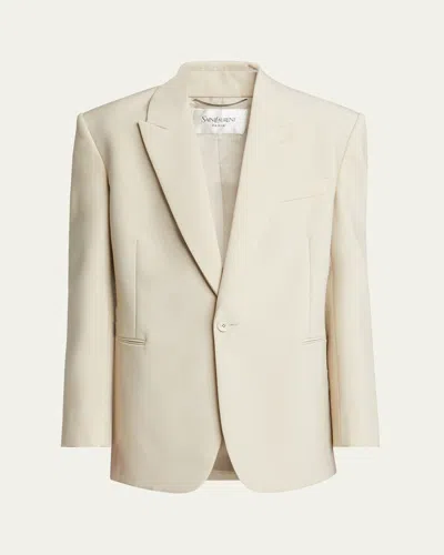 Saint Laurent Light Beige Single-breasted Wool Jacket In Neutral