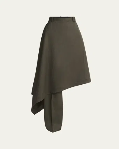 Bottega Veneta Khaki Wool Subtle Stripe Skirt Trousers In Moss