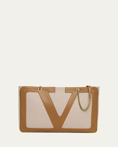 Valentino Large Canvas And Leather Viva Superstar Tote Bag In Brown