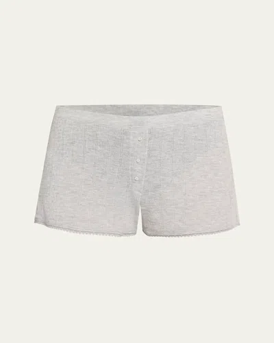 Andine Otamendi Lace-trim Pointelle Knit Boxer Shorts In Baby Rib Pointelle In Grey