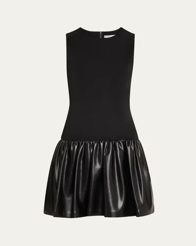 Alice And Olivia Ella Combo Faux Leather Sleeveless Dress In Black