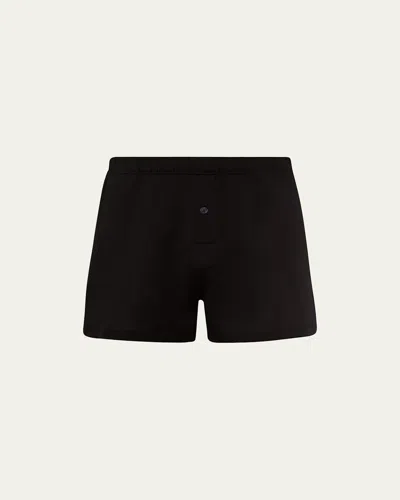 Hanro Cotton Sporty Button Fly Cotton Boxer In Black