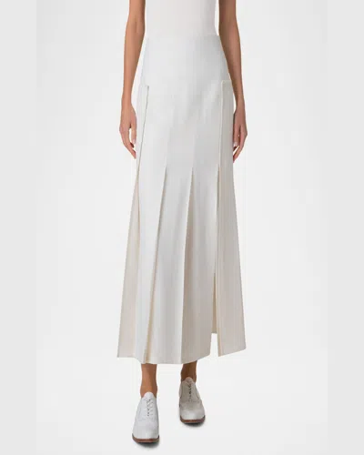 Akris Stonewashed Linen-wool Pleated Midi Skirt In Ecru