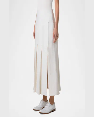 Akris Stonewashed Linen-wool Pleated Midi Skirt In Ecru