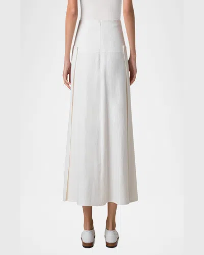 Akris Stonewashed Linen-wool Pleated Midi Skirt In Ecru