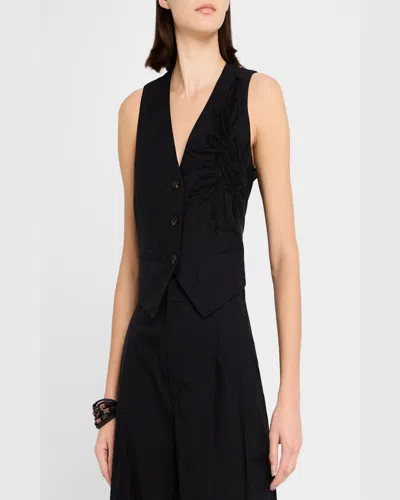 Brunello Cucinelli Herbarium Embroidered Poplin Vest In Black