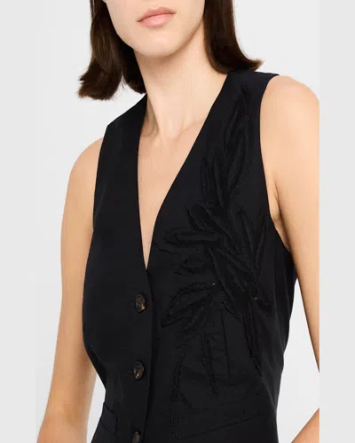 Brunello Cucinelli Herbarium Embroidered Poplin Vest In Black