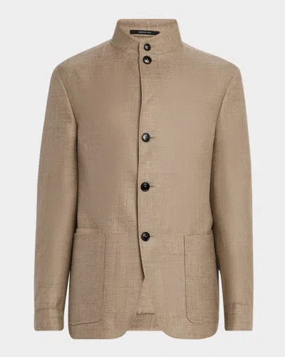Zegna Beige Linen And Wool Il Conte Jacket In Md Bge Sld