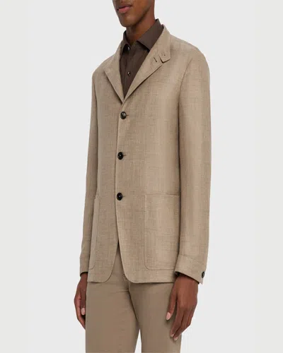 Zegna Beige Linen And Wool Il Conte Jacket In Md Bge Sld