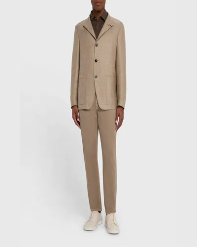 Zegna Beige Linen And Wool Il Conte Jacket In Md Bge Sld