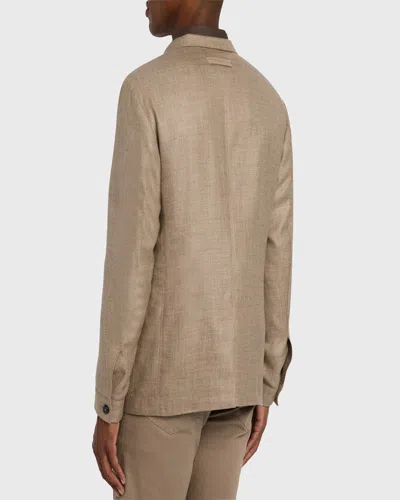 Zegna Beige Linen And Wool Il Conte Jacket In Md Bge Sld