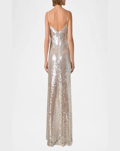 Akris Sleeveless Sequin Gown In Greige