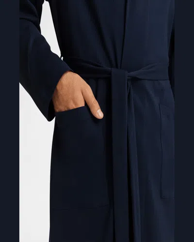 Hanro Night And Day Shawl Collar Cotton Robe 120cm In Deep Navy