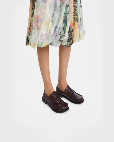 Loewe Campo Loafers In Croc-embossed Leather In Brown