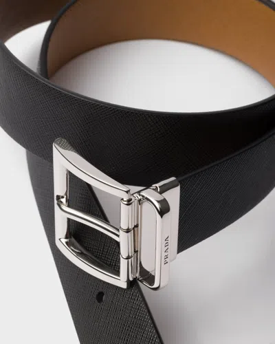 Prada Saffiano Leather Reversible Belt In Schwarz/karamell