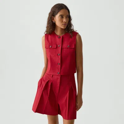 Theory Trucker Vest In Good Linen In Cherry