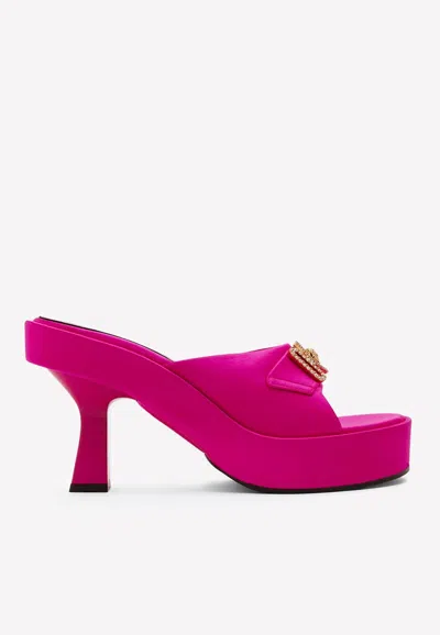 Versace Pink Medusa Biggie Crystal Mules In Fuchsia