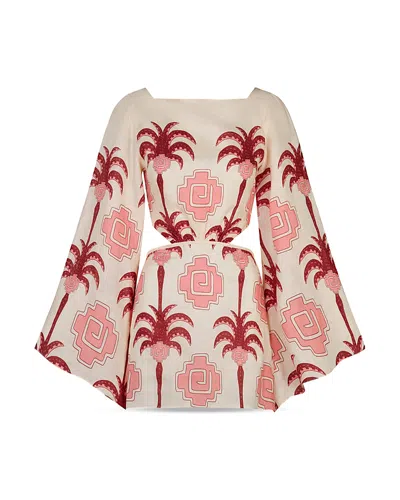 Johanna Ortiz Wave After Wave Mini Dress In Ecru Apricot Light Pink In Pink