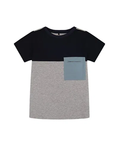 Deux Par Deux Little Boy's Organic Cotton Colorblock Tee Gray, Navy And Teal In Gray/navy And Teal
