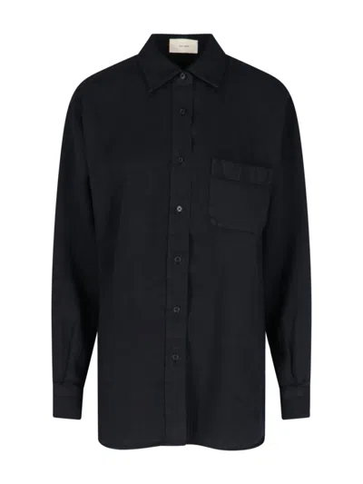 The Row Nesson Linen Long Shirt In Black  
