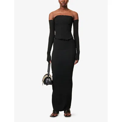 Marc Lebihan Womens Frayed-trim Crinkle Woven Midi Skirt Noir In Noir