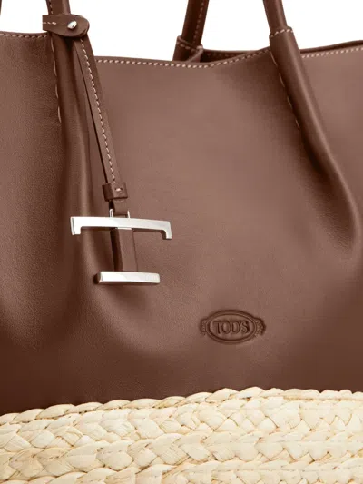 Tod's Chocolate Brown Raffia Shopping Bag In Brown