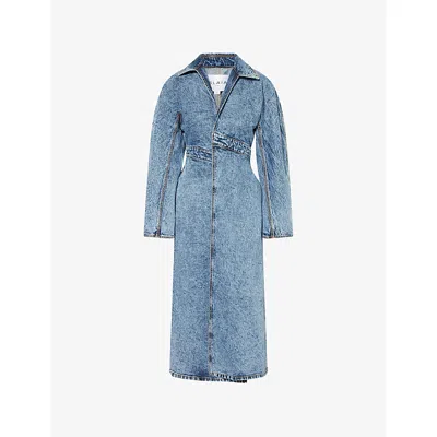 Alaïa Spiral Denim Trench In Bleu Neige