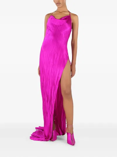 Roberto Cavalli Langes Kleid Aus Knitterseide In Pink