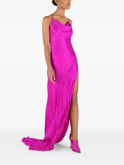 Roberto Cavalli Langes Kleid Aus Knitterseide In Pink