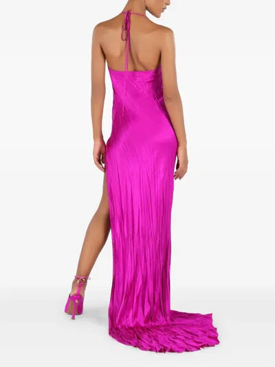 Roberto Cavalli Langes Kleid Aus Knitterseide In Pink