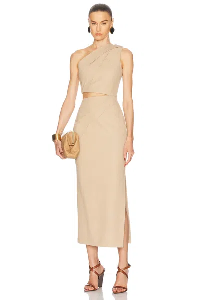 Max Mara Nievo Twill One Shoulder Cutout Dress In Neutrals