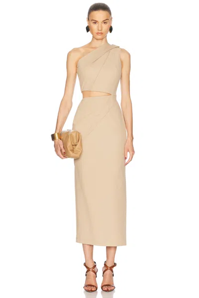 Max Mara Nievo Twill One Shoulder Cutout Dress In Neutrals
