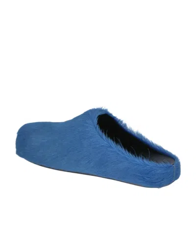 Marni Blue Long Hair Calfskin Fussbett Slip-on Loafers In 00b46 Mineral Blue