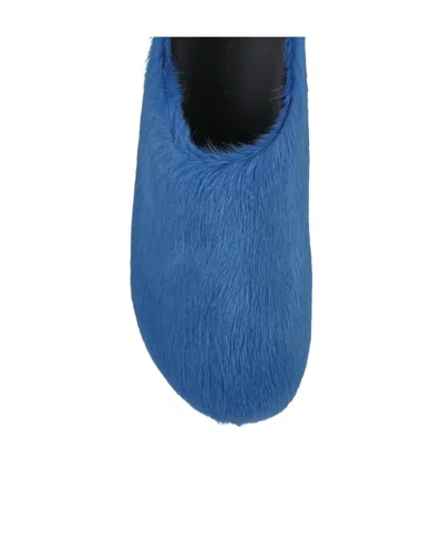 Marni Blue Long Hair Calfskin Fussbett Slip-on Loafers In 00b46 Mineral Blue