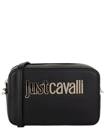 Just Cavalli Sleek Black Shoulder Bag With Signature Logo And Practical Zipper Closure In Black