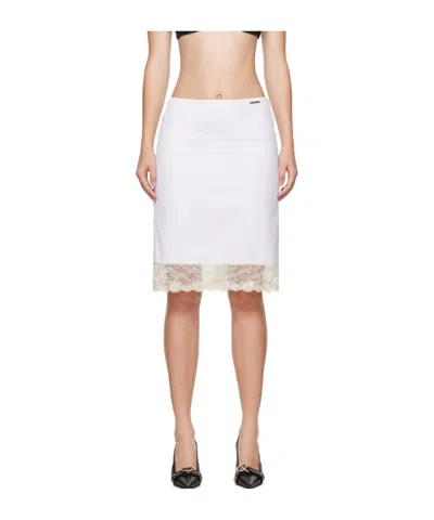 We11 Done White Lace Trim Midi Skirt In White