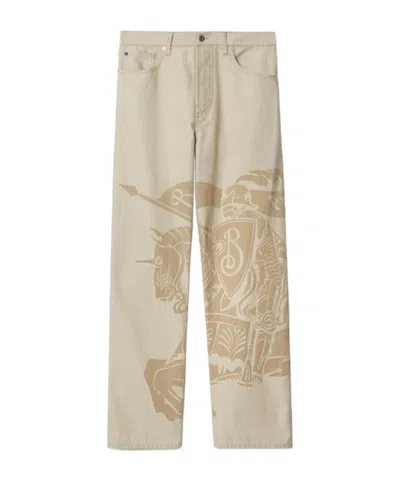 Burberry Straight Graphic Print Trousers With Rivet Detailing In Rubble