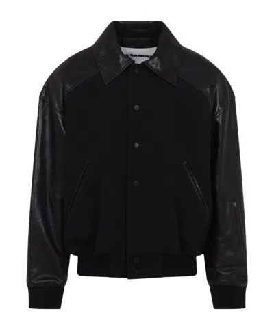Jil Sander Oversize Wool & Leather Jacket In Black