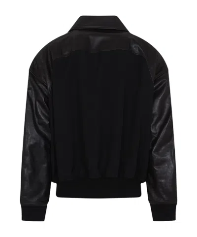Jil Sander Oversize Wool & Leather Jacket In Black