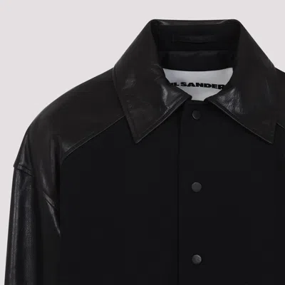 Jil Sander Oversize Wool & Leather Jacket In Black