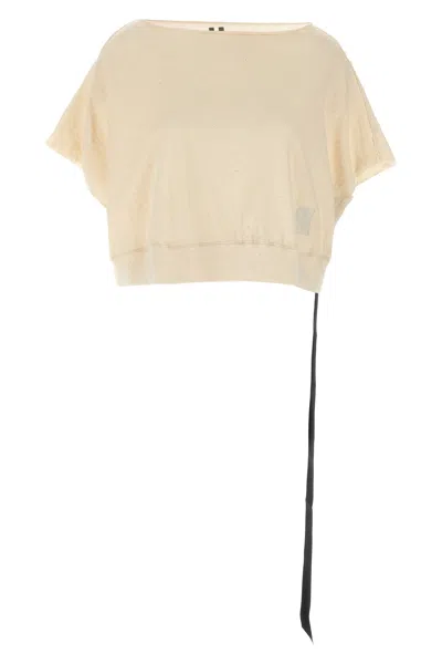 Rick Owens Drkshdw 'drawstring Patch Ribbed Round Sleeve Top' In Nude