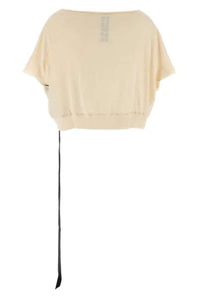 Rick Owens Drkshdw 'drawstring Patch Ribbed Round Sleeve Top' In Nude