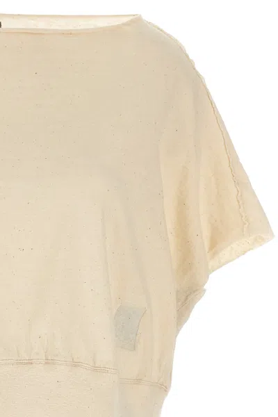 Rick Owens Drkshdw 'drawstring Patch Ribbed Round Sleeve Top' In Nude