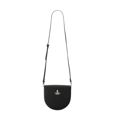 Vivienne Westwood Adjustable Strap Flap Saddle Bag With Logo In Black