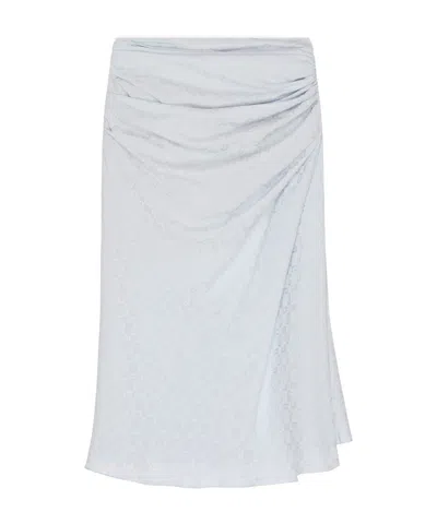 Givenchy Draped Silk Skirt Midi Length Subtle Pattern In Light Blue