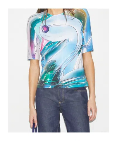 Tory Burch Shoulder Reinforcement Abstract Print Crew Neck Top In Blue